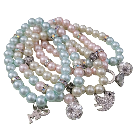 NEW Bridal Wedding Charm Pastel Stretch Bracelet Set - Picture 3 of 4